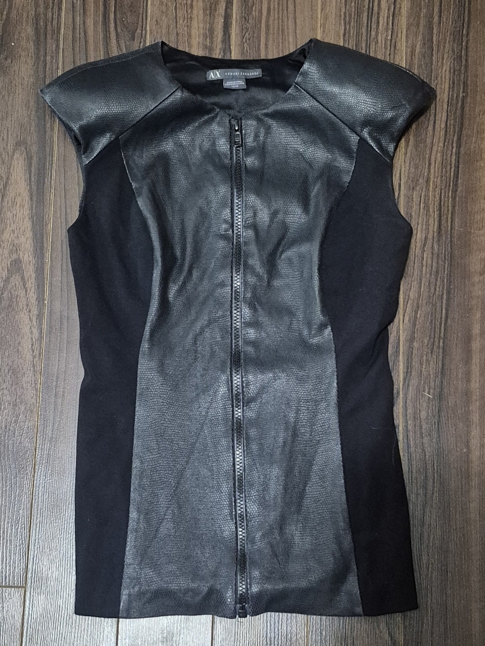 A|X Armani Exchange Black Faux Leather Zip Front Top XS
